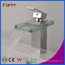 Fyeer Chrome Plated Square Glass Waterfall Spout Single Handle Brass Wash Basin Faucet Sink Water Mixer Tap Wasserhahn